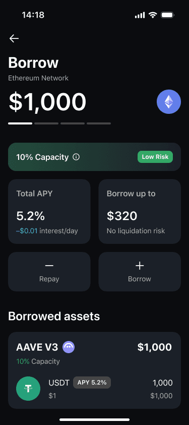 Lend & Borrow app screen